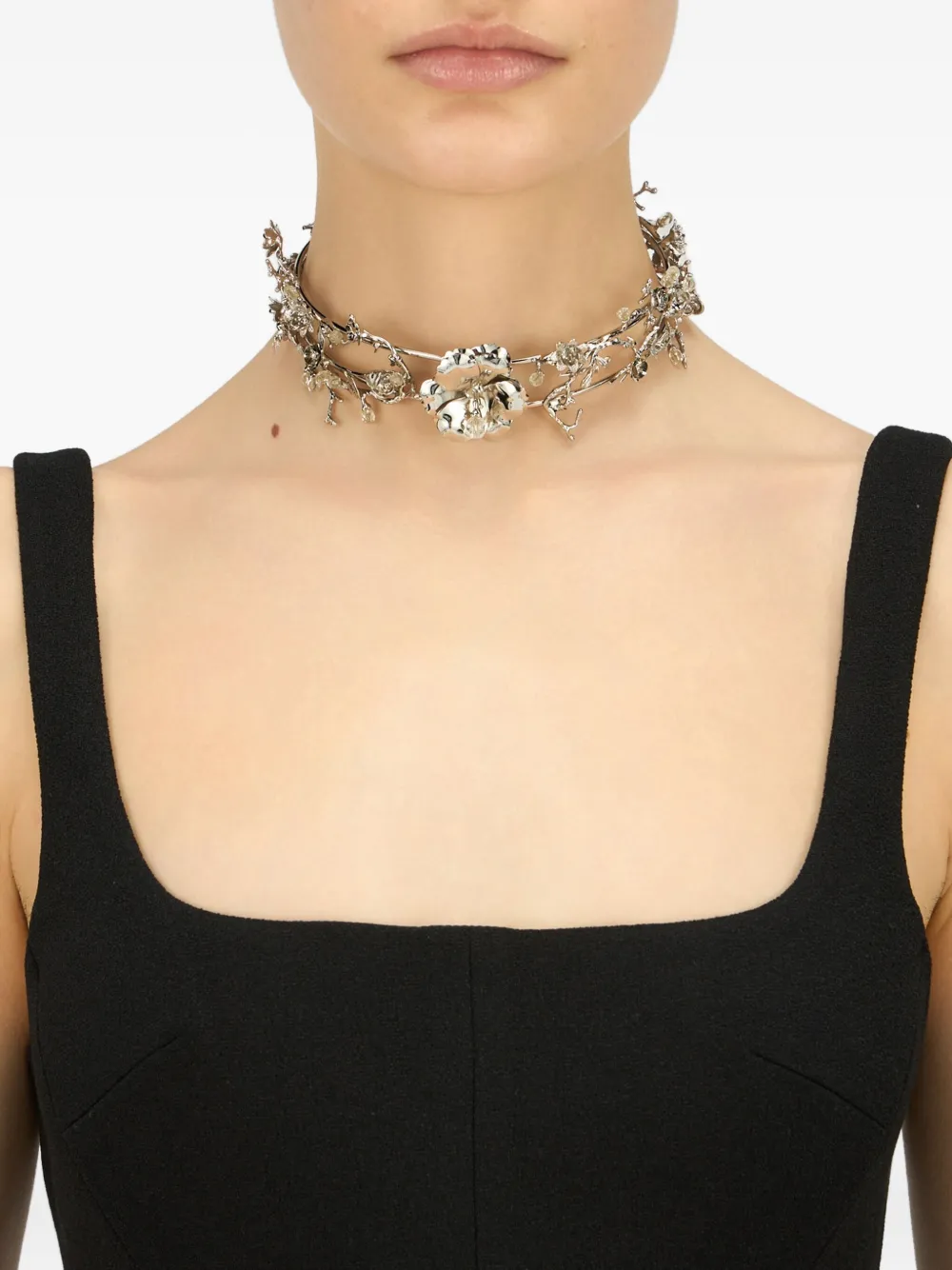 Blumarine Floral-motif Choker Necklace In Gray
