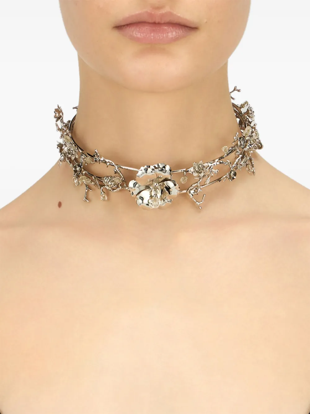 Blumarine Floral-motif Choker Necklace In Silver