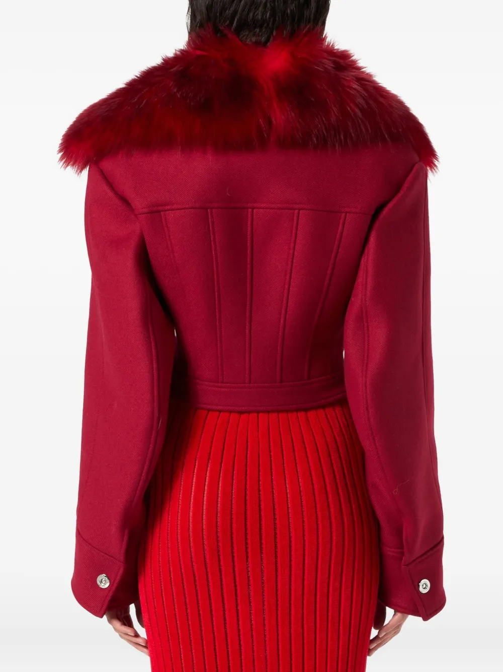Blumarine Faux-fur-collar Cropped Jacket In Pink