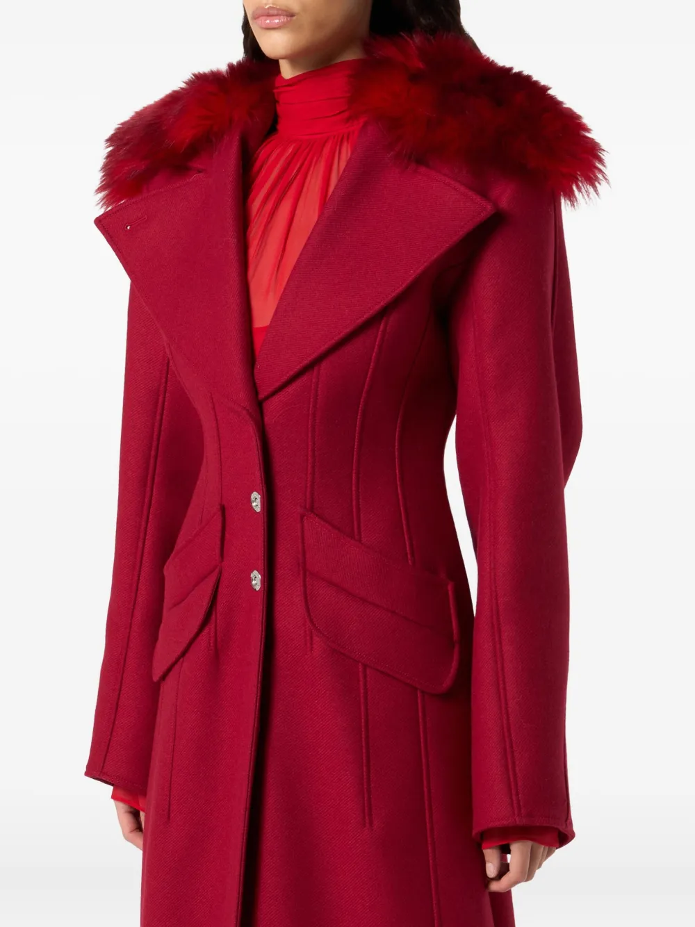 Blumarine Faux-fur-trimmed Coat In Multi