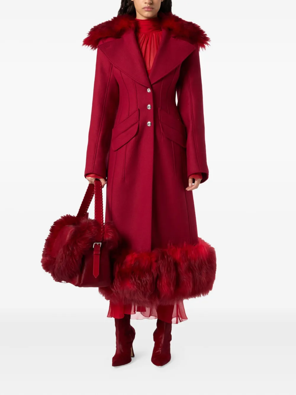Blumarine faux-fur-trimmed coat | Single Breasted Coats | Image 2