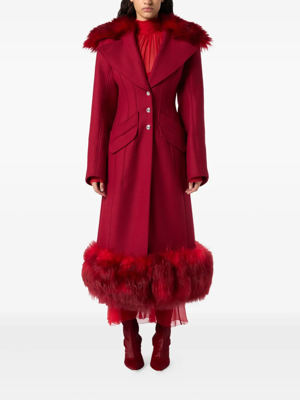 Blumarine Faux-fur-trimmed Coat In Multi