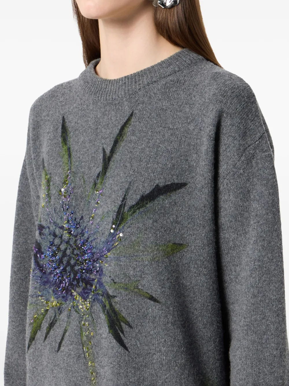 Blumarine Wool Blend Sweater With Rhinestones In Gray