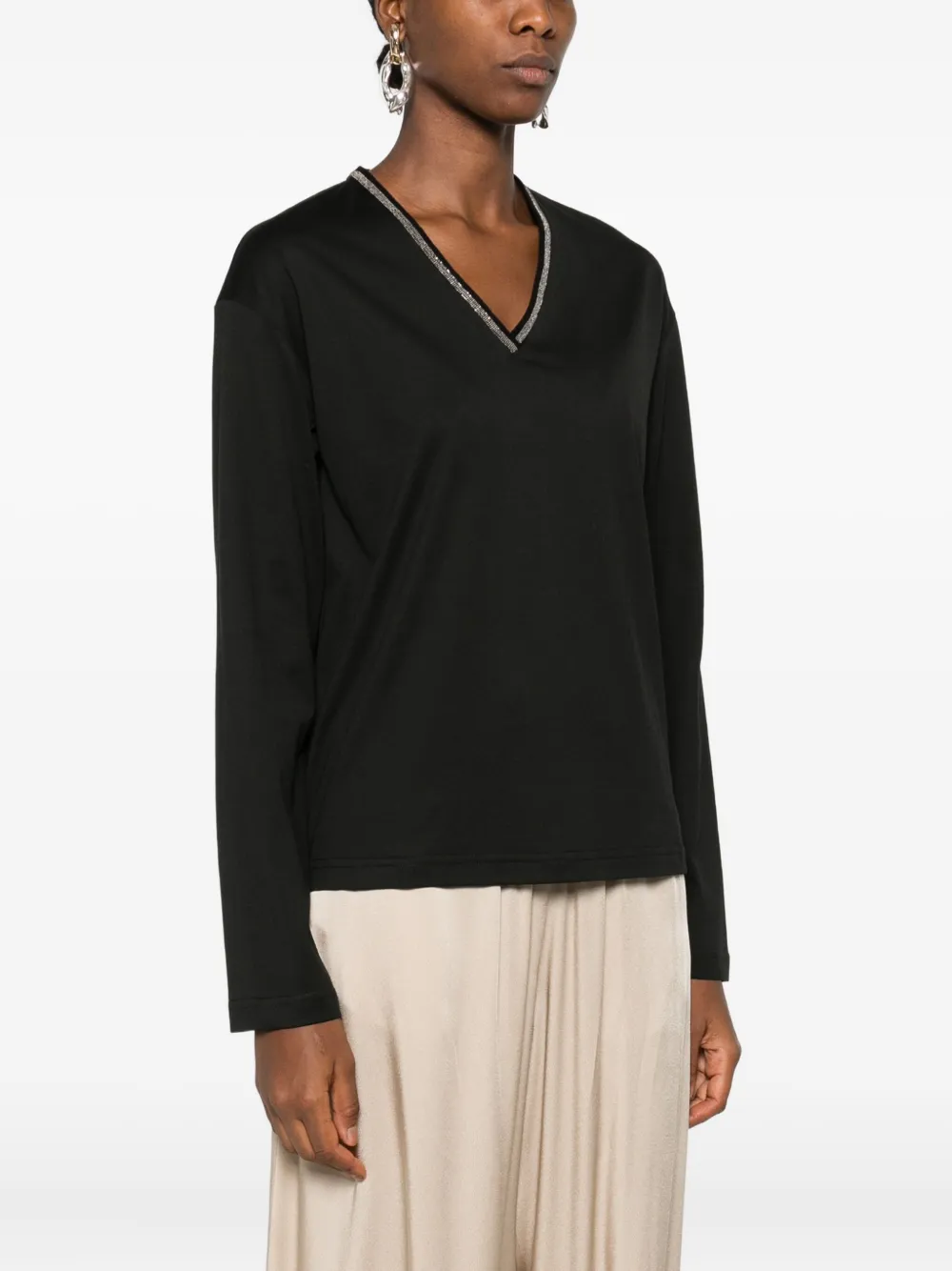 Fabiana Filippi T-shirt met verfraaide hals Zwart