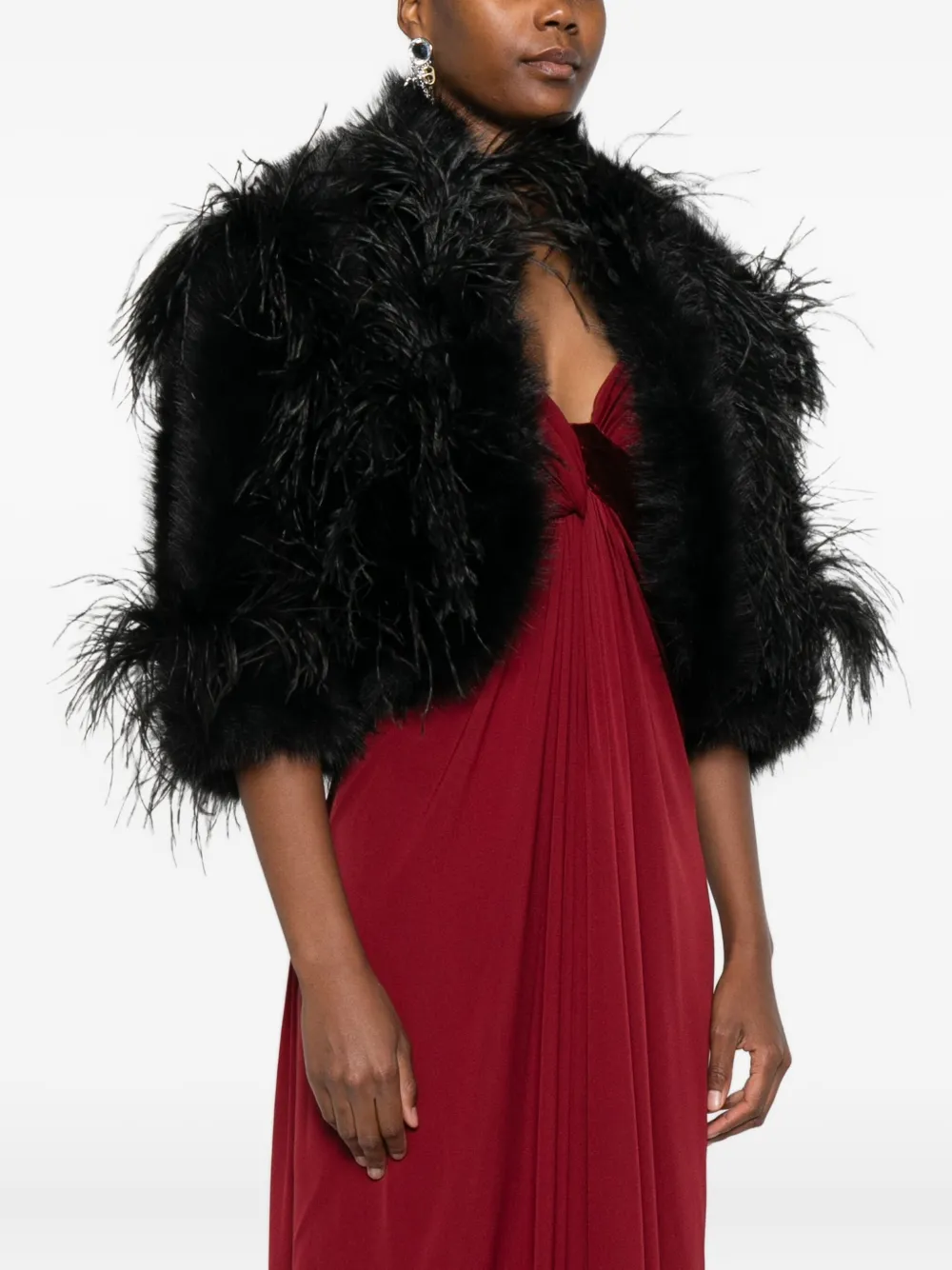 Elie Saab Feather-trimmed Jacket In Black