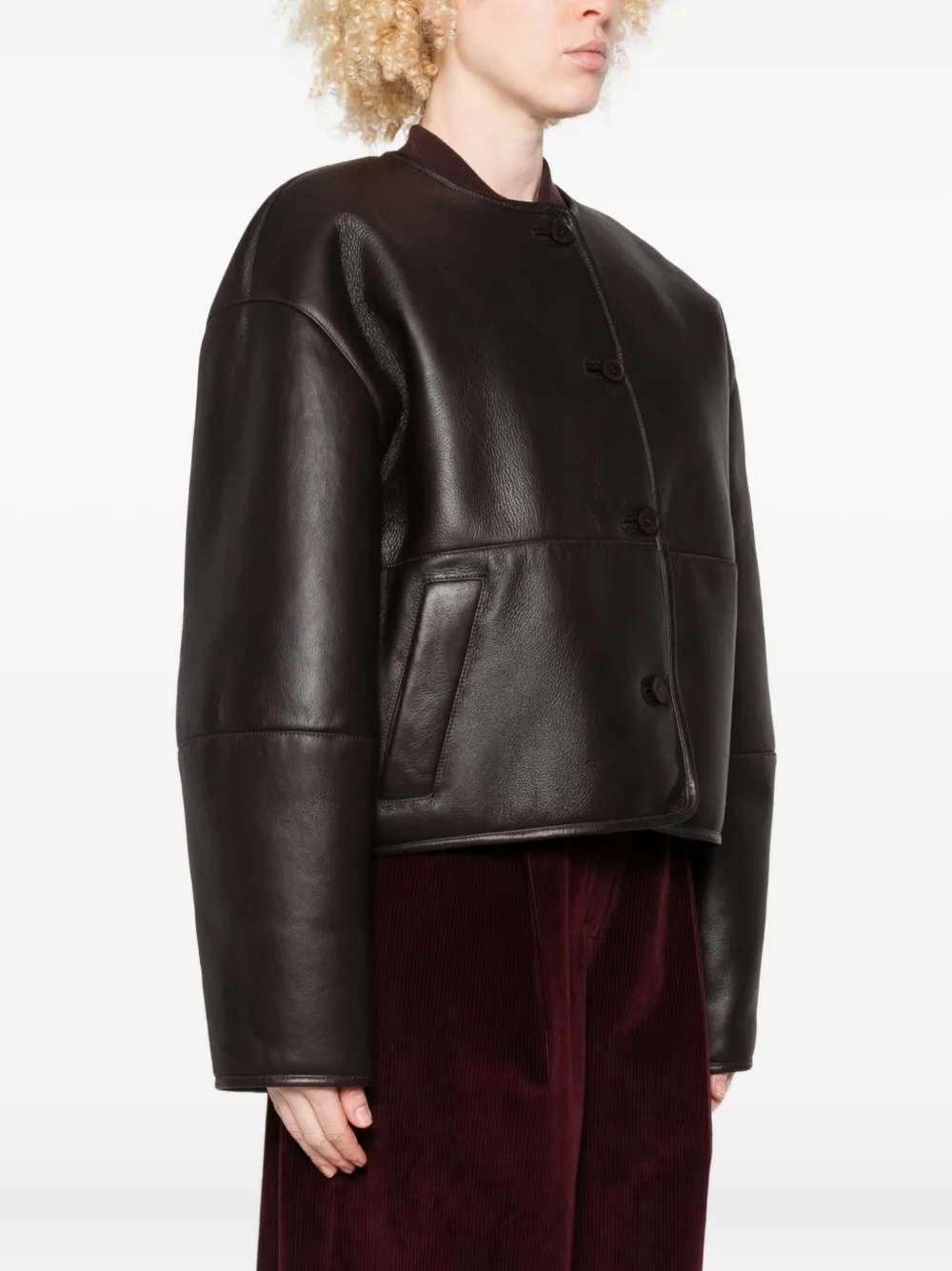 Soeur Buttoned Leather Jacket In Brown