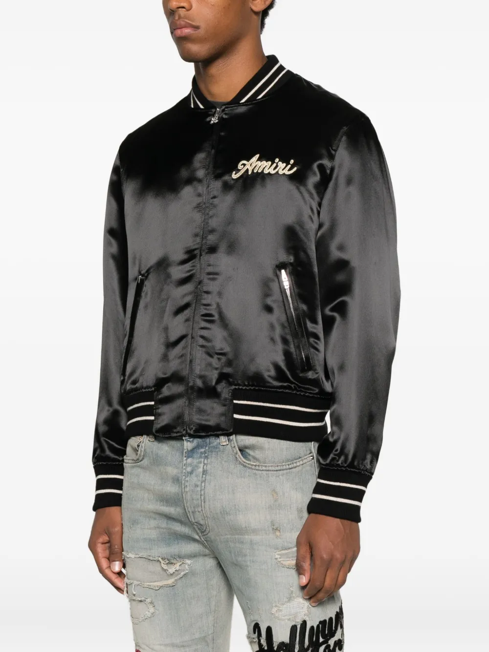 Amiri Bomber Jacket With Ribbed Cuffs And Hem In Black