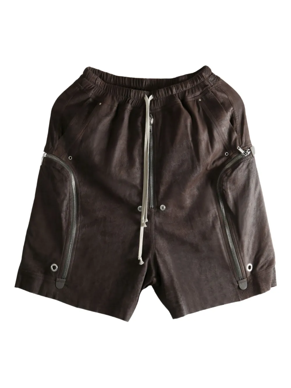 Rick Owens Bauhaus Bela Zip-pocket Drawstring Shorts In Brown