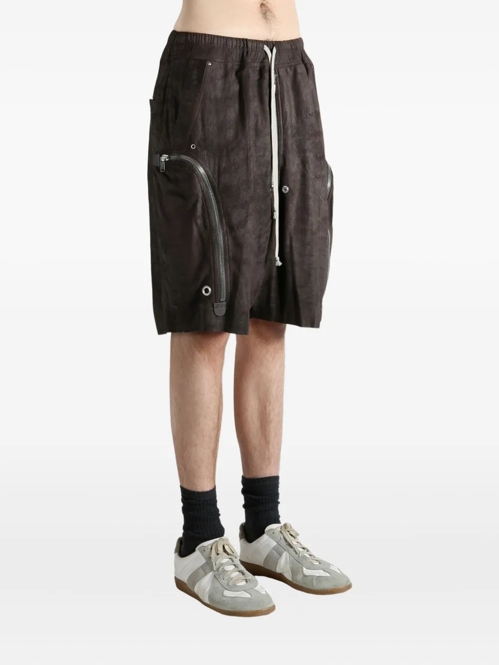 Rick Owens Bauhaus Bela Zip-pocket Drawstring Shorts In Brown