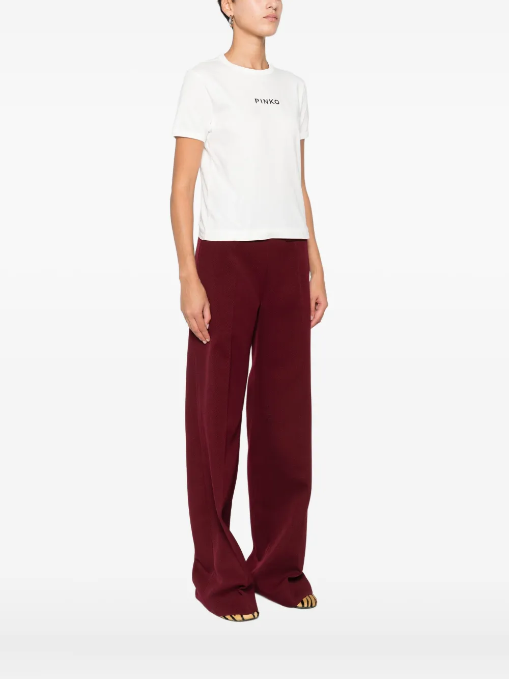 Pinko Logo-embroidered T-shirt In White
