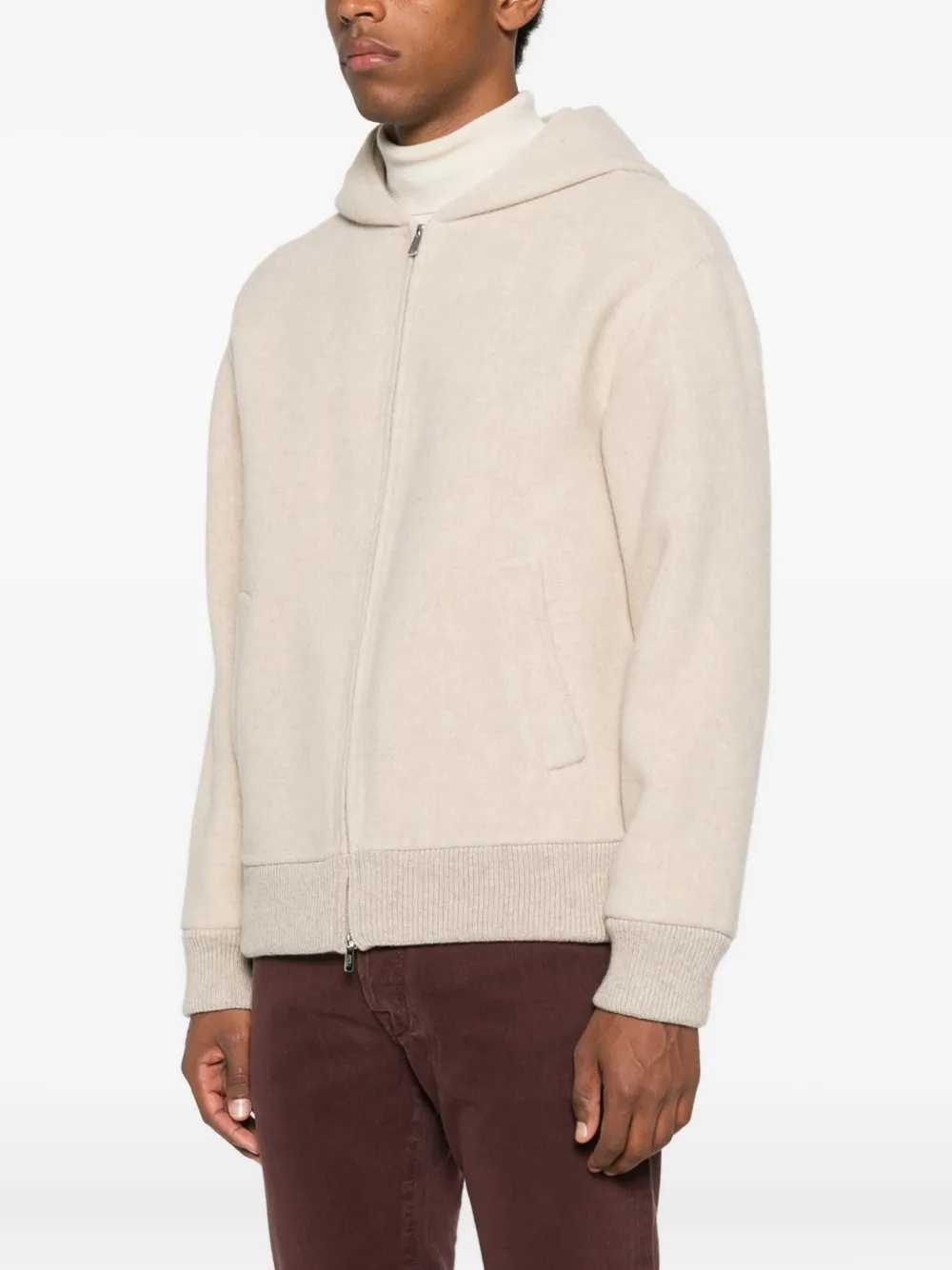 Fedeli Hooded Zip-front Jacket In Neutral