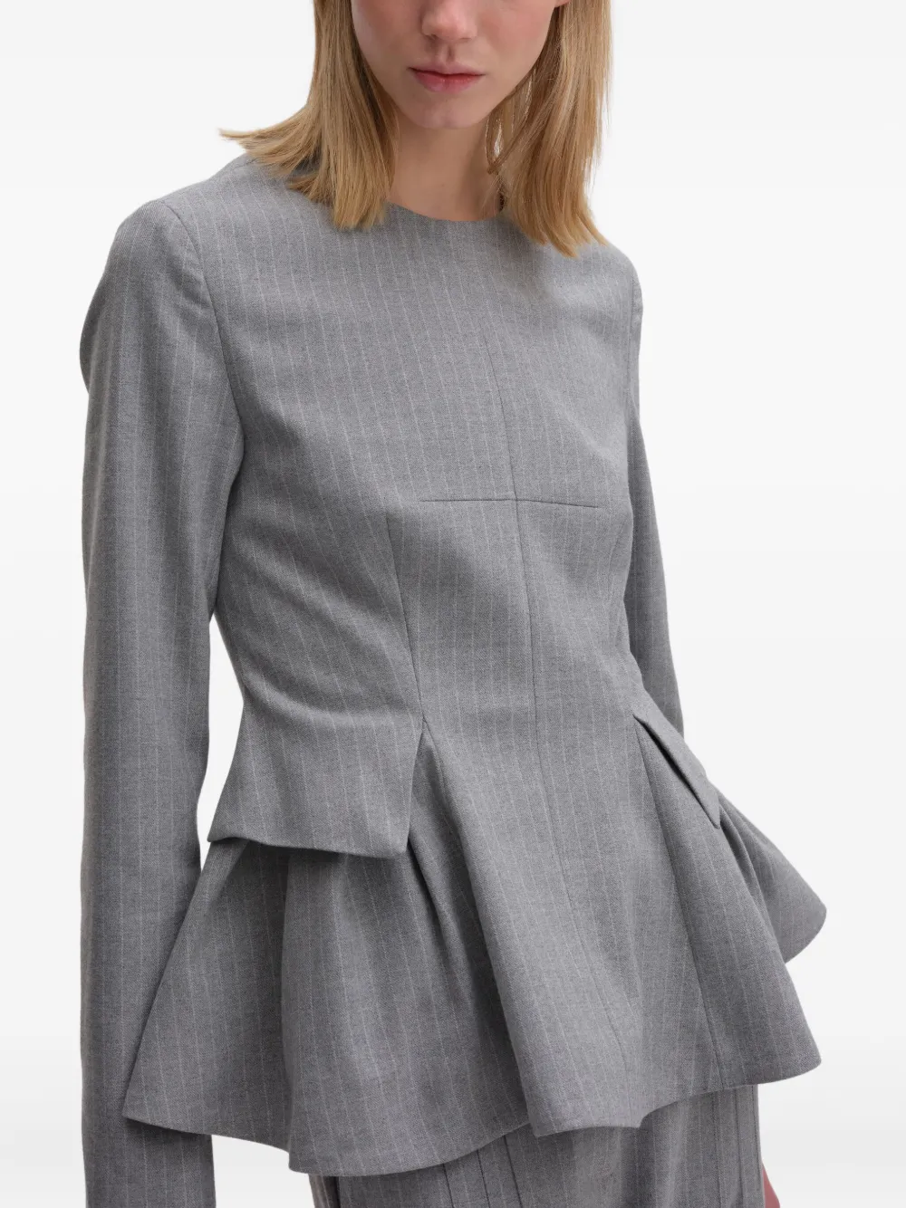 Remain Birger Christensen Pinstripe Peplum Top In Gray