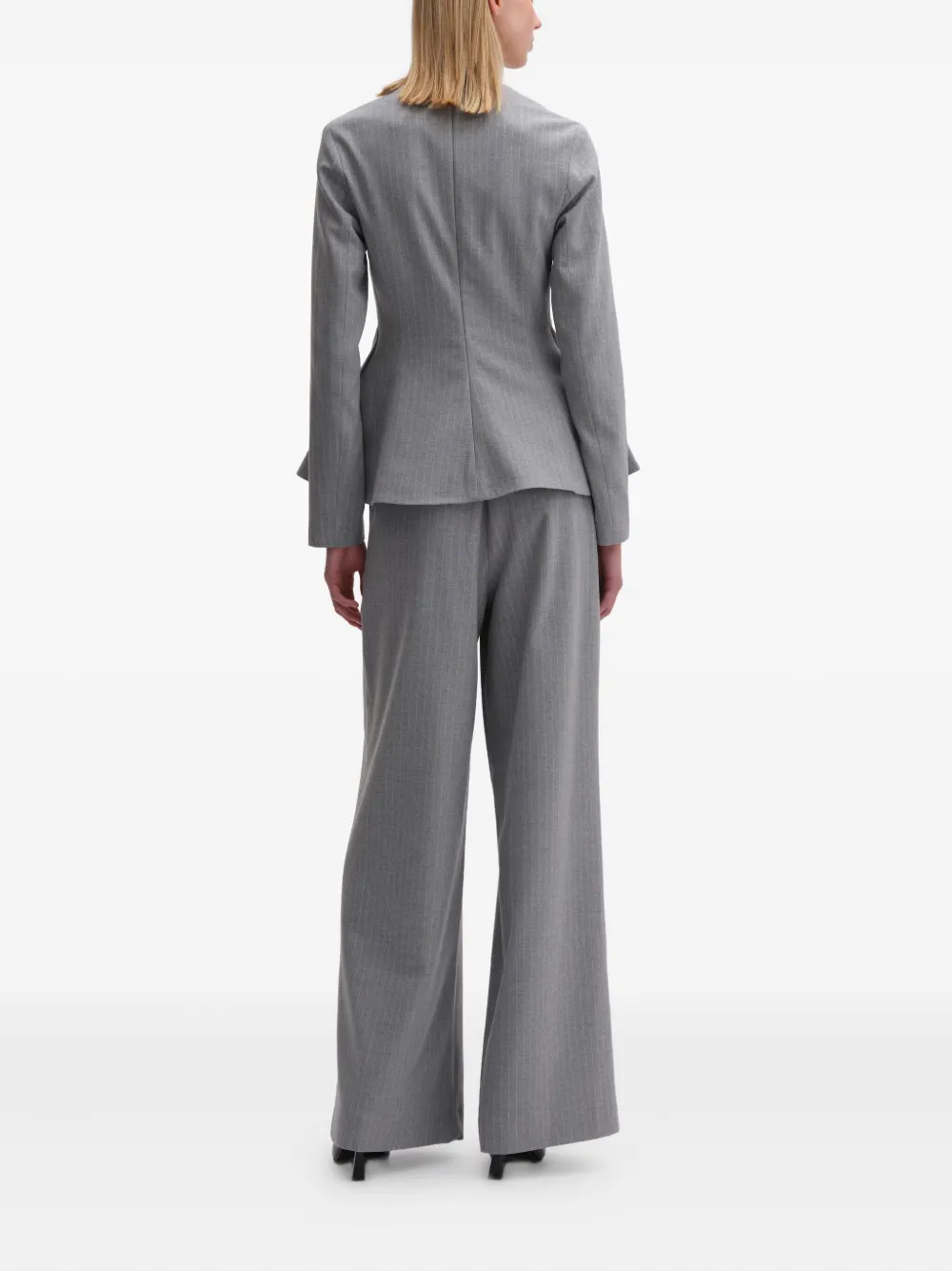 Remain Birger Christensen Pinstripe Peplum Top In Gray