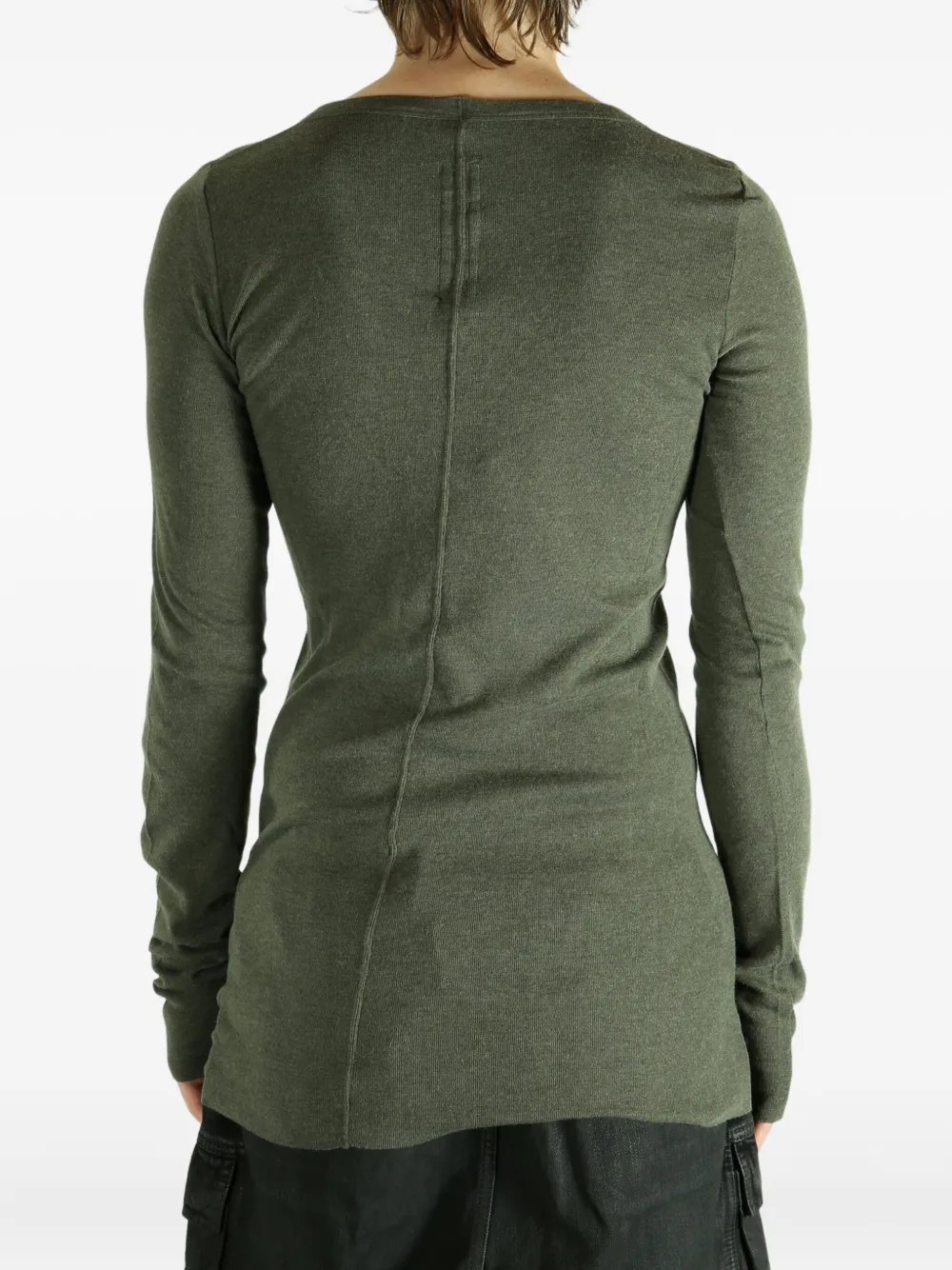 Rick Owens Long Sleeve Ribbed Knit Crew Neck Sweater In Green