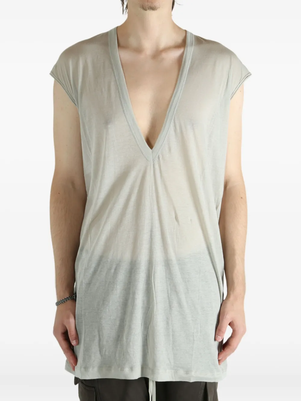 Rick Owens Plunge-neck Sleeveless Tank Top In Silver