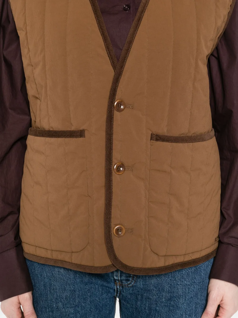 Apc V-neck Quilted-pattern Gilet In Brown