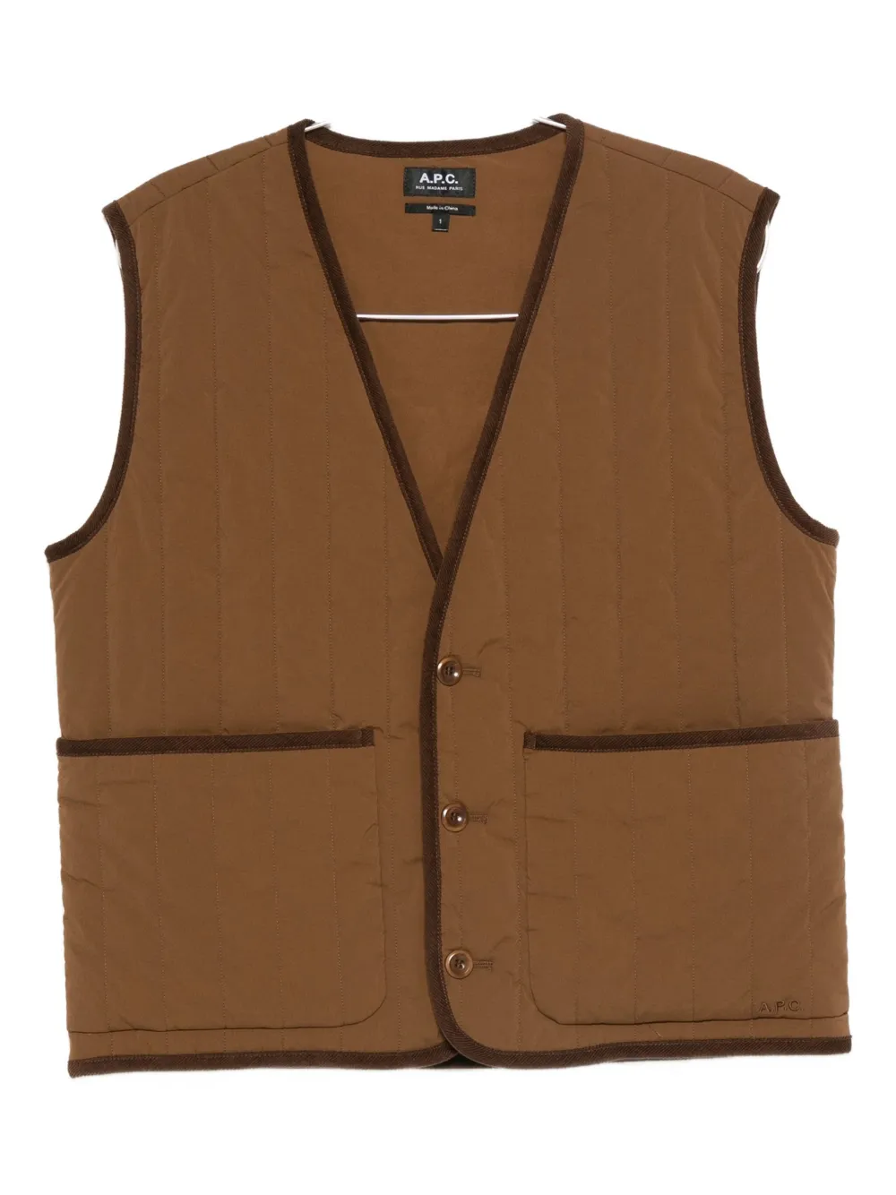 Apc V-neck Quilted-pattern Gilet In Brown
