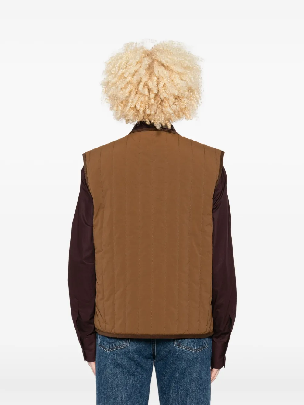 Apc V-neck Quilted-pattern Gilet In Brown