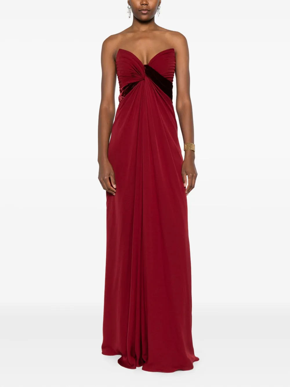Elie Saab Geplooide jurk met fluwelen afwerking - Rood