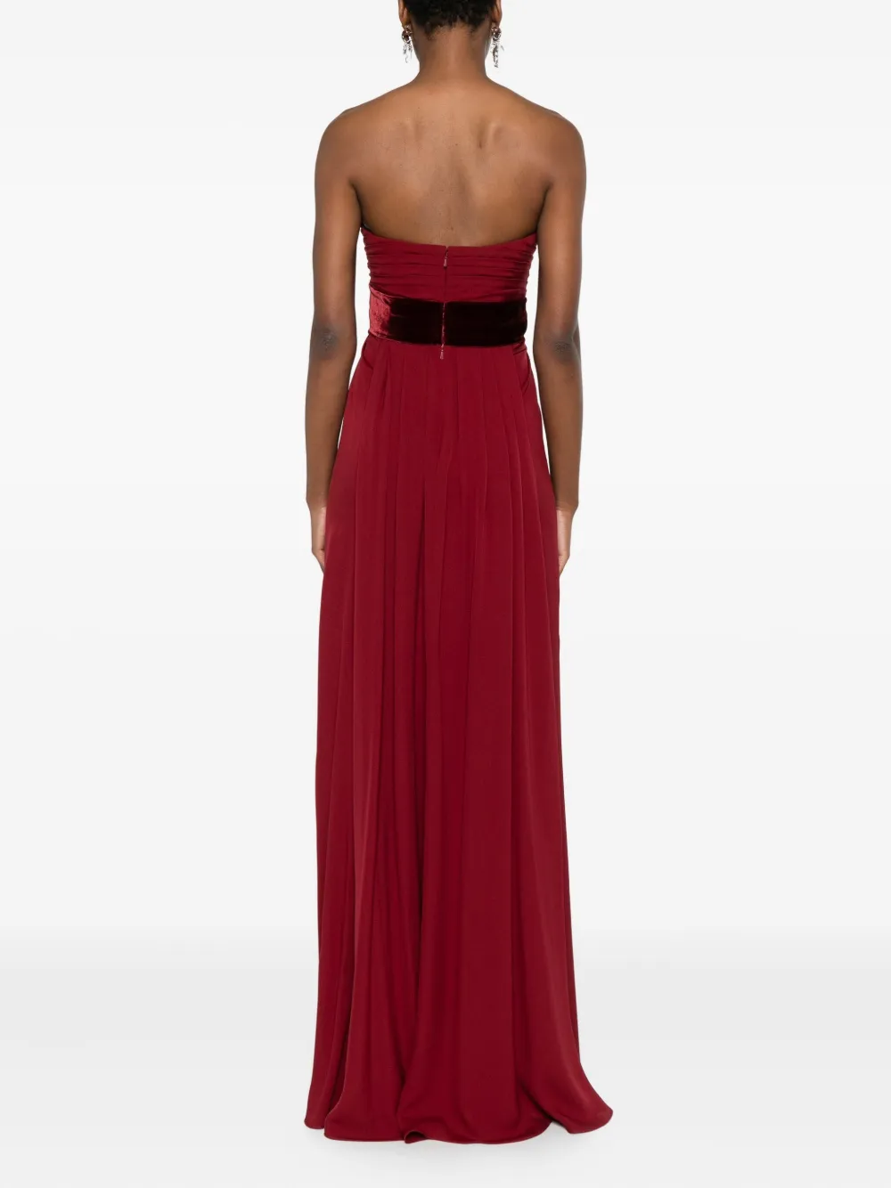 Elie Saab Pleated Velvet-trimmed Dress In Red