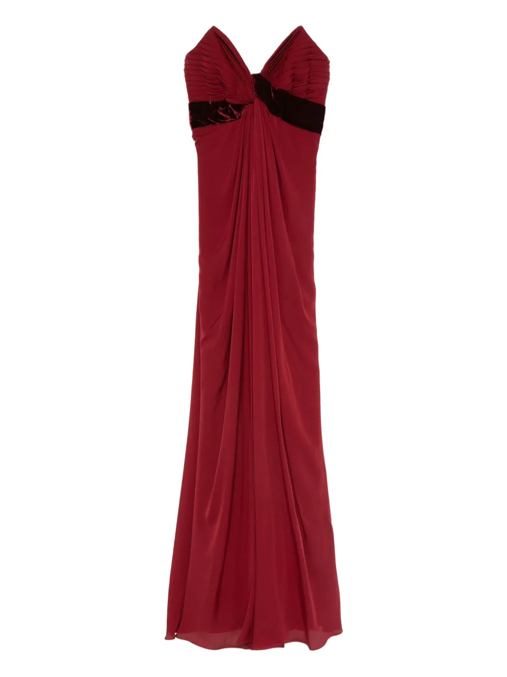 Elie Saab Pleated Velvet-trimmed Dress In Red