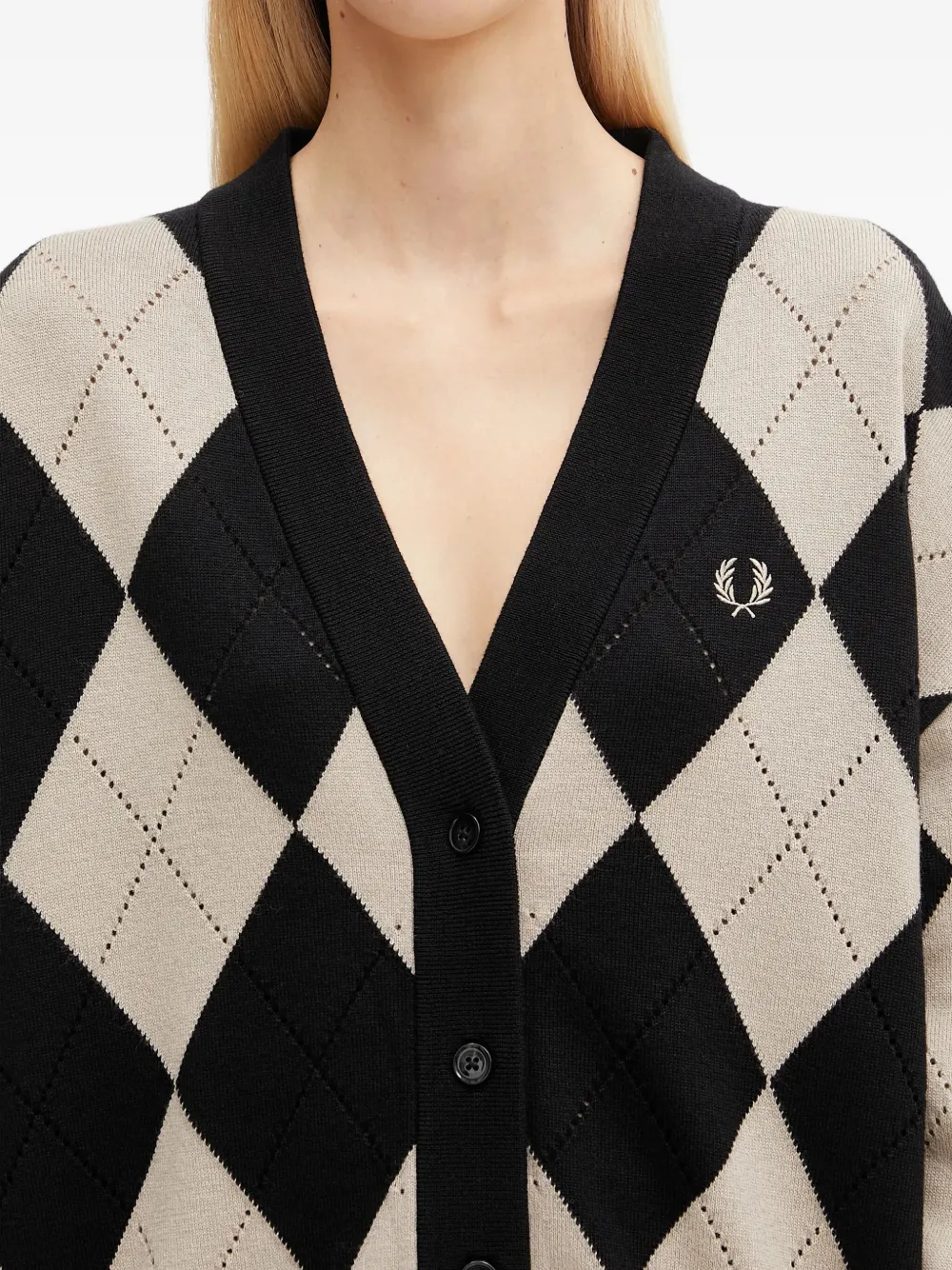 Fred Perry Diamond-pattern Cardigan In Black