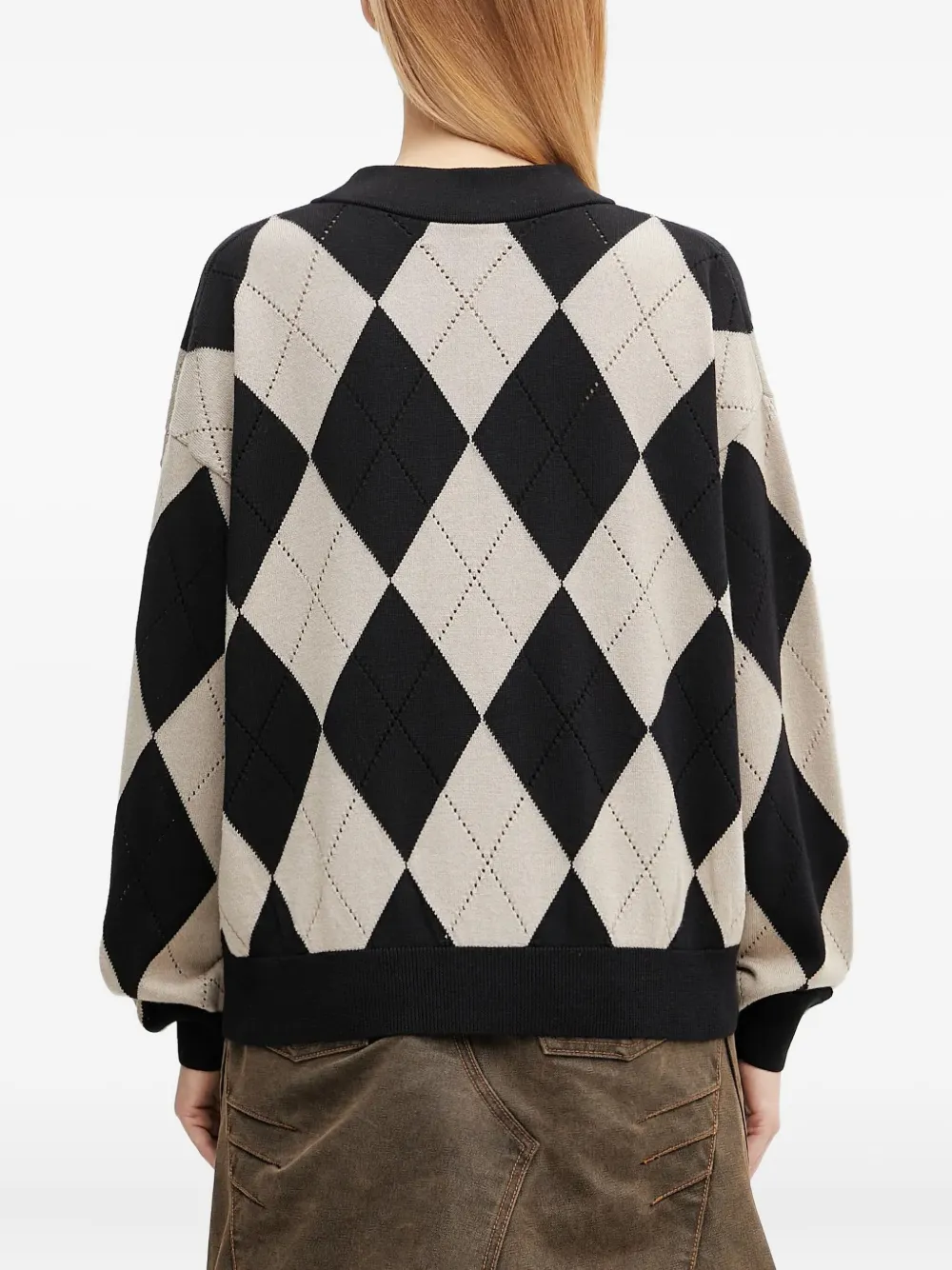 Fred Perry Diamond-pattern Cardigan In Black