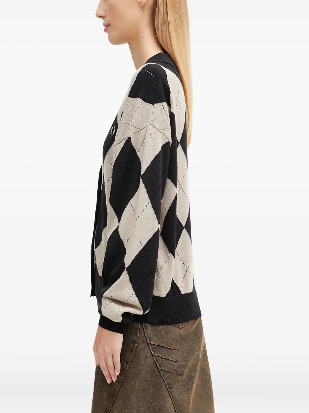 Fred Perry Diamond-pattern Cardigan In Black