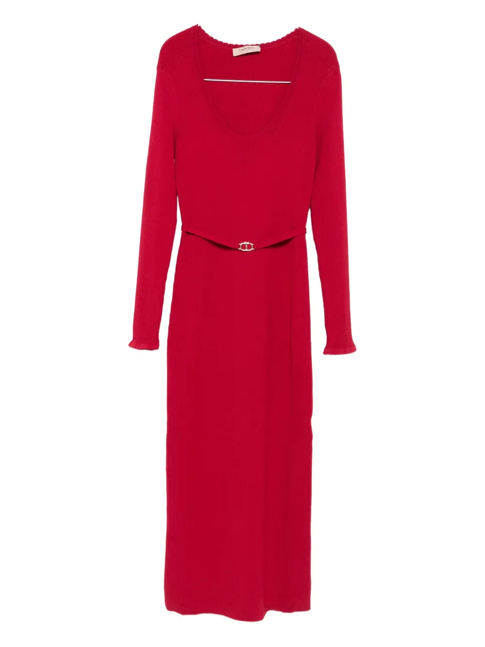 TWINSET ribbed-knit belted dress - Rosso
