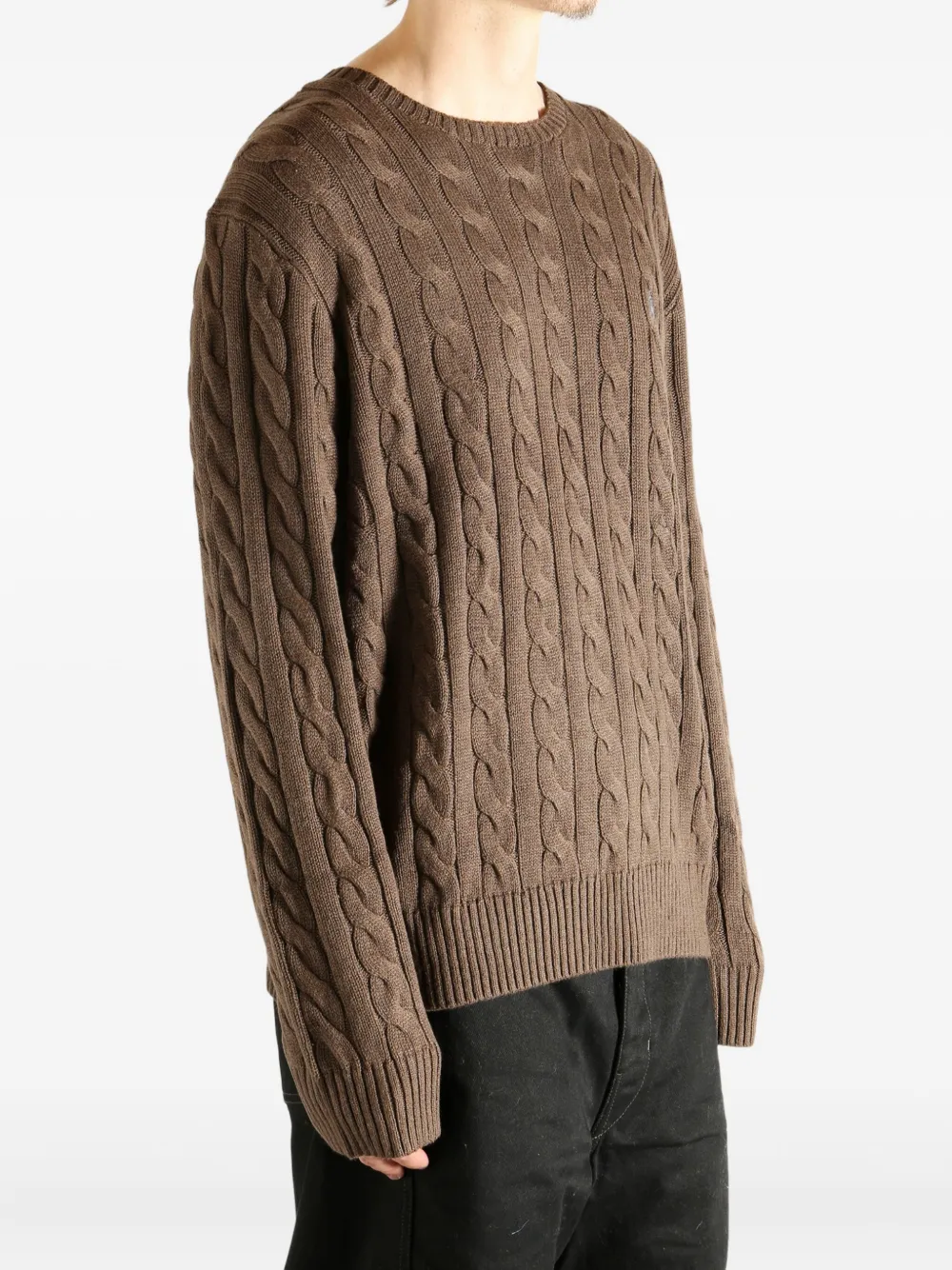 Polo Ralph Lauren Cable Knit Crew Neck Sweater In Brown