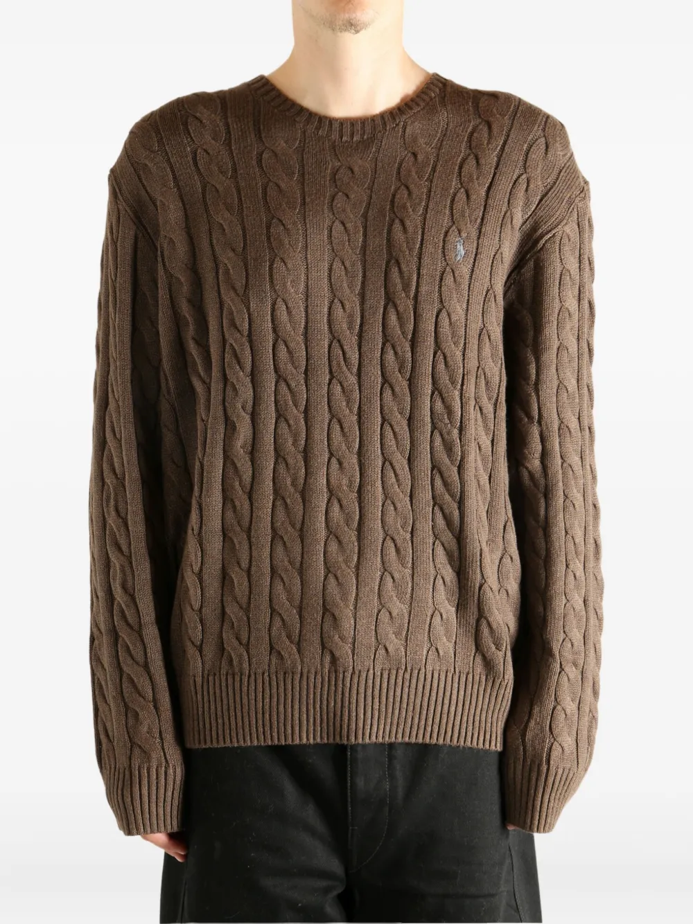 Polo Ralph Lauren Cable Knit Crew Neck Sweater In Brown