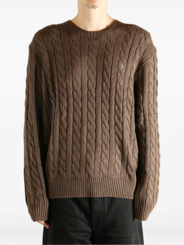 Polo Ralph Lauren Cable Knit Crew Neck Sweater Brown