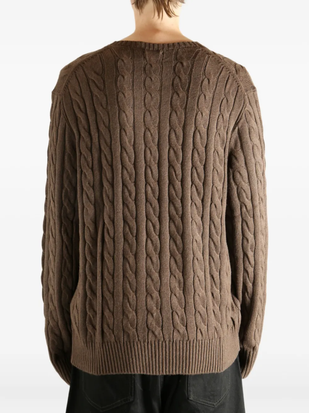 Polo Ralph Lauren Cable Knit Crew Neck Sweater In Brown