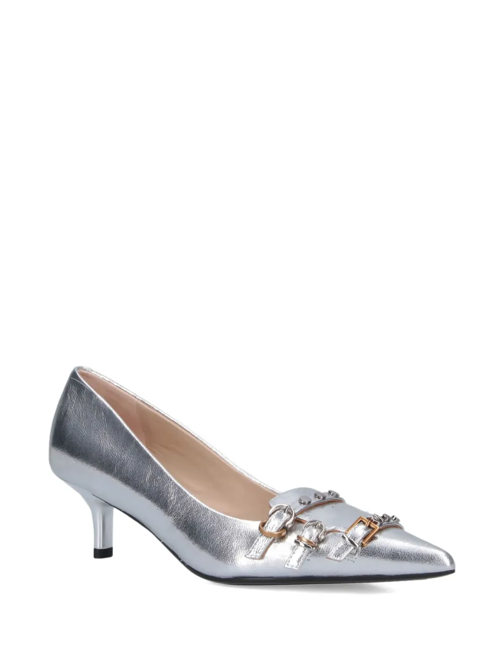 PINKO buckle-embellished pointed-toe pumps Silver
