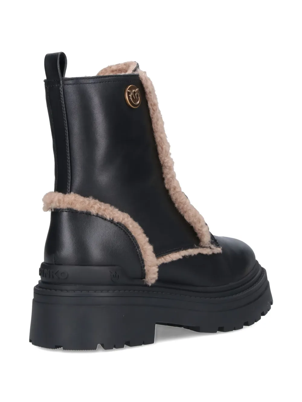 PINKO lace-up shearling trim boots Black