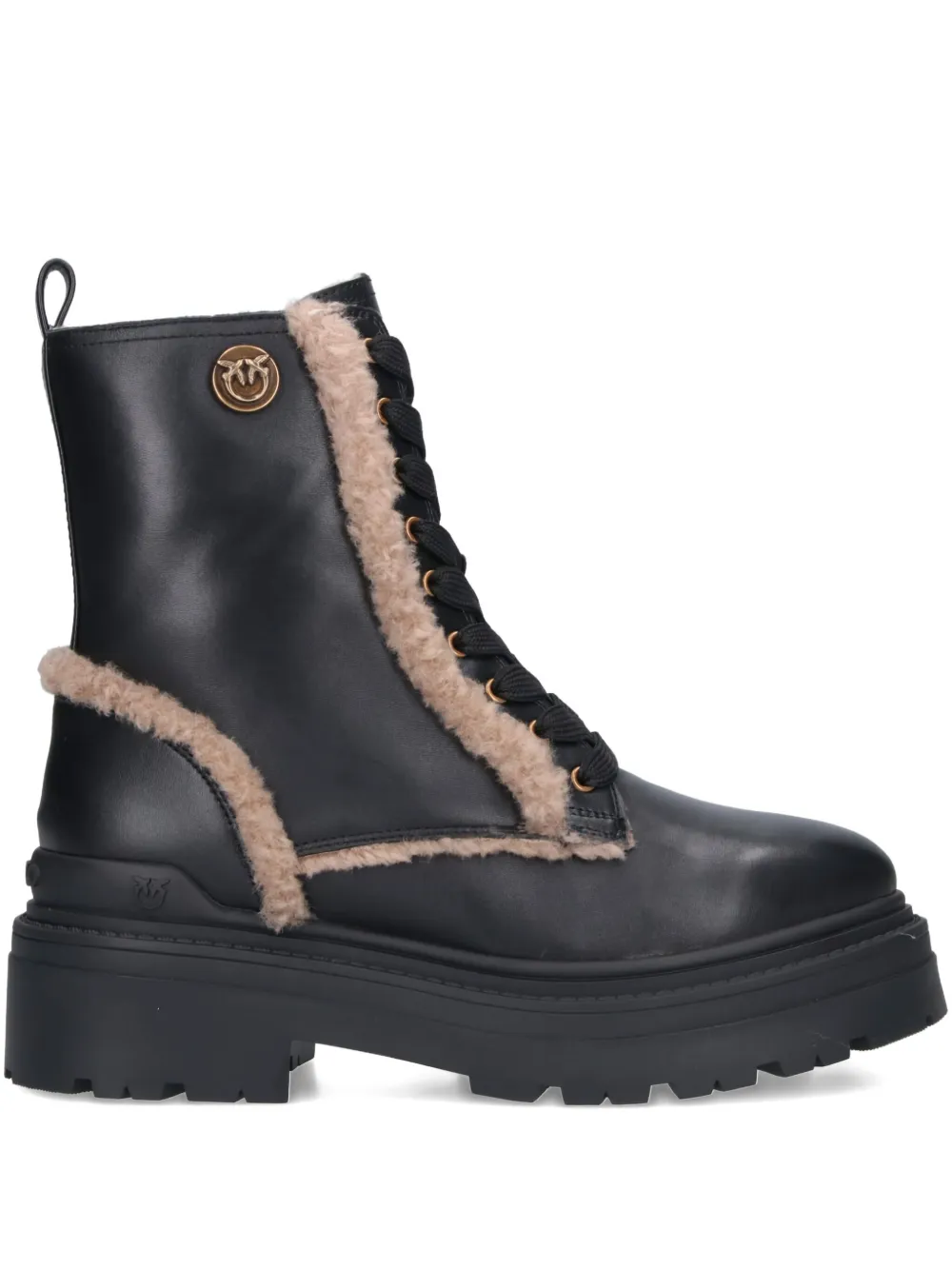 PINKO lace-up shearling trim boots Black