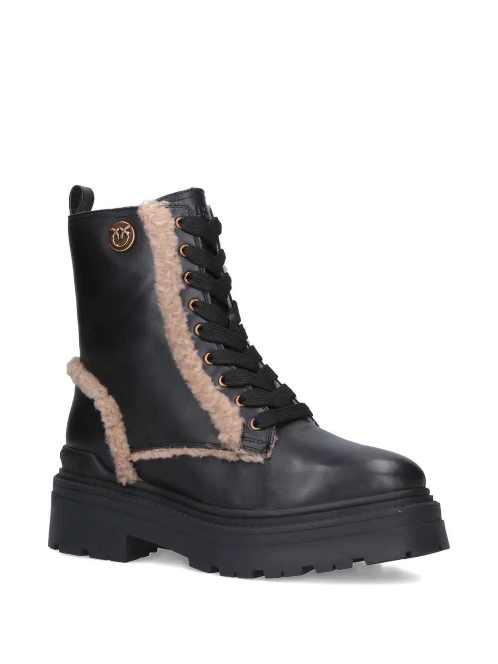 PINKO lace-up shearling trim boots Black