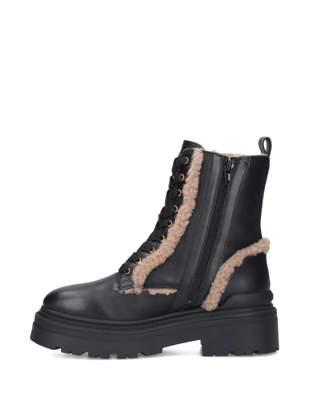 PINKO lace-up shearling trim boots Black