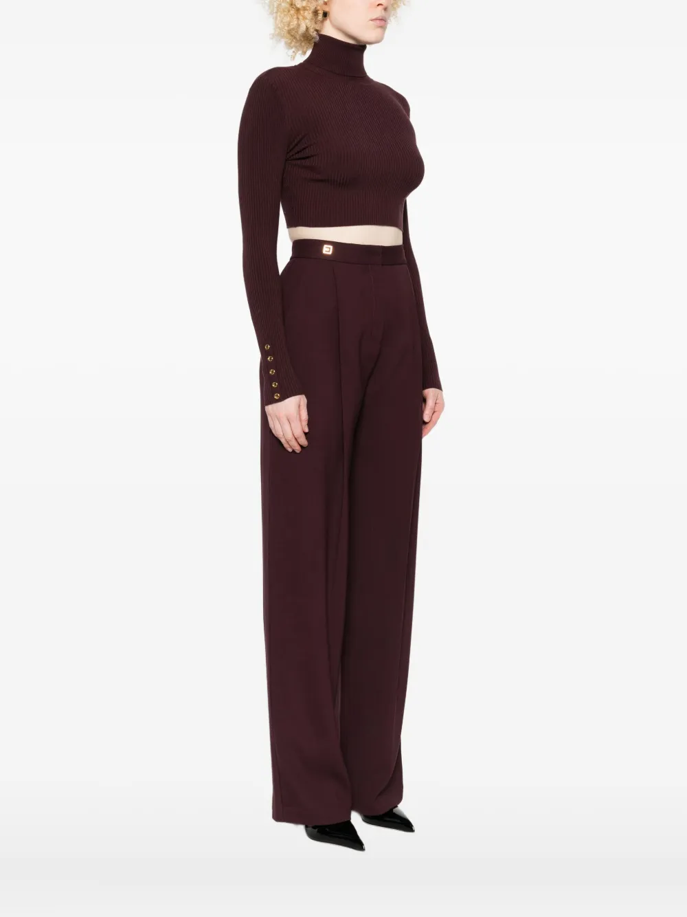 Elisabetta Franchi Ribbed Crop Top In Brown