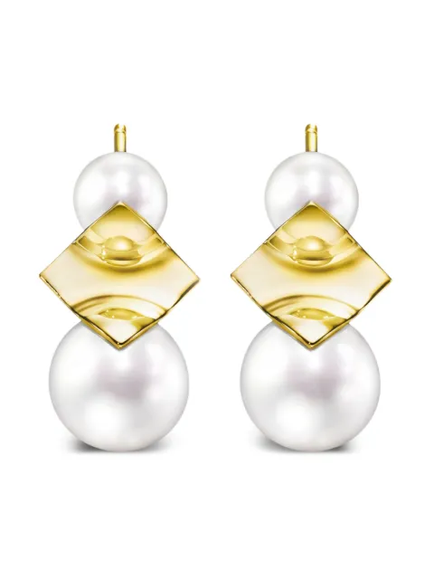 TASAKI 18K yellow gold M/G Tasaki Square Leaf pearl earrings