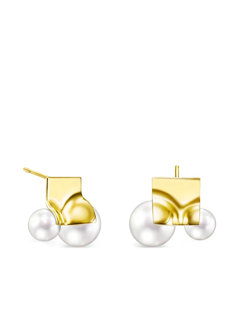 Tasaki 18k Yellow Gold Square Leaf Pearls Earrings In Metallic