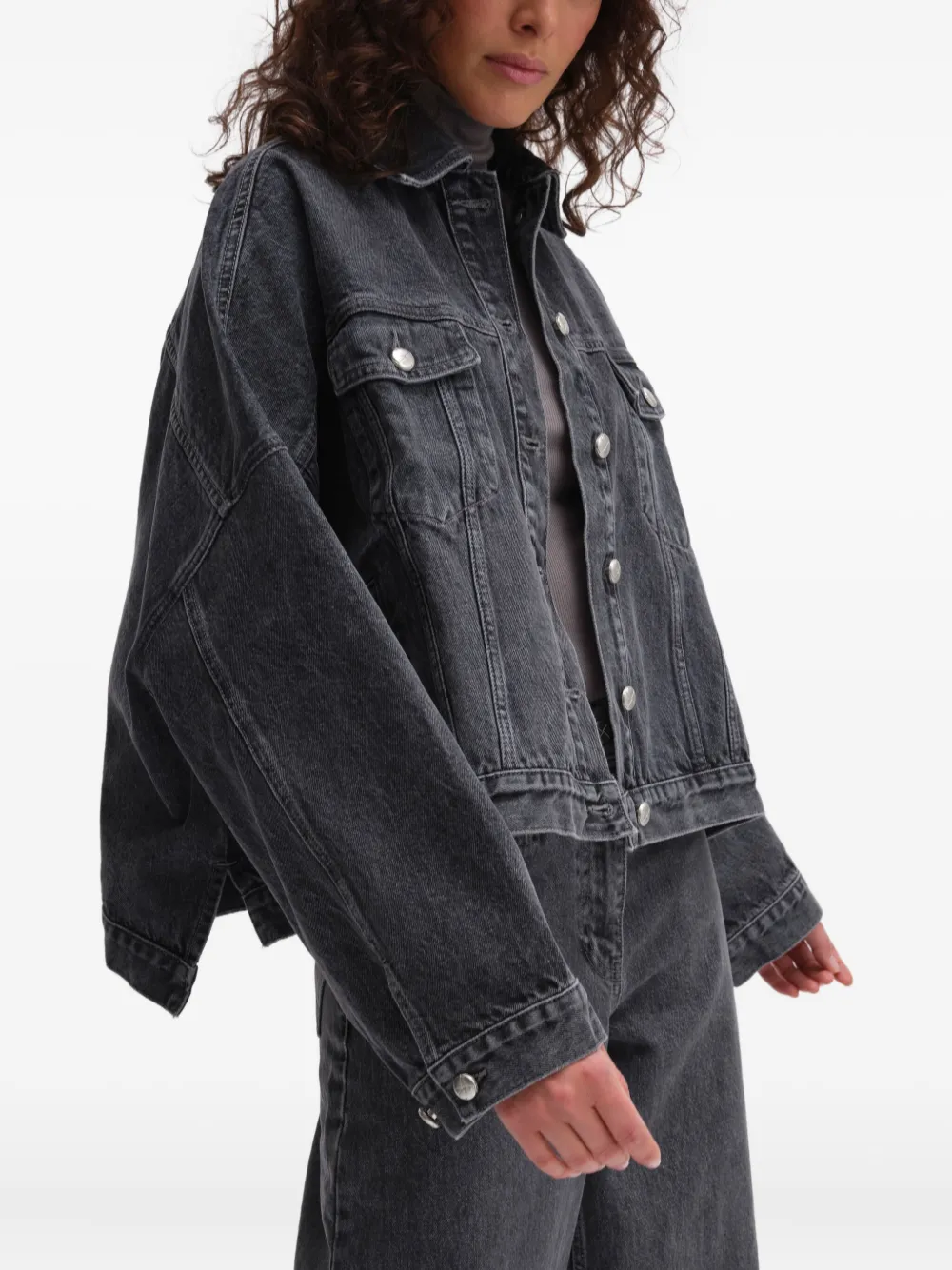 Remain Birger Christensen Drapy-back Denim Jacket In Gray