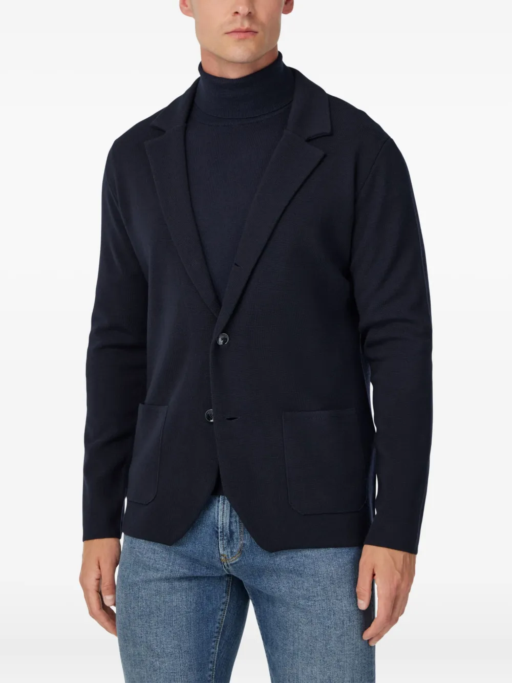 Boggi Milano Knitted Wool Single-breasted Blazer In Blue