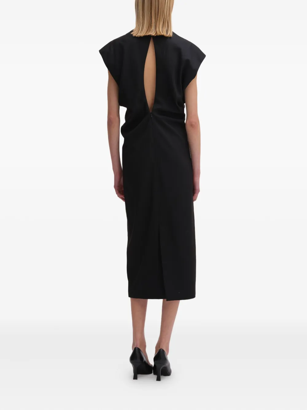 Remain Birger Christensen Gathered-shoulder Midi Dress In Black