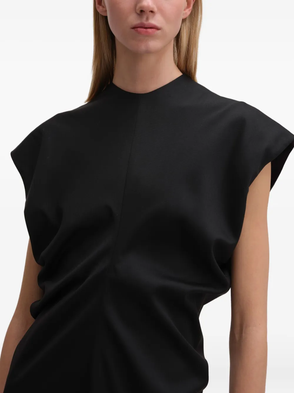 Remain Birger Christensen Gathered-shoulder Midi Dress In Black