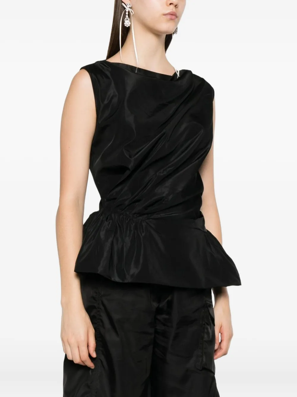 Simone Rocha Sleeveless Draped Peplum Top In Black