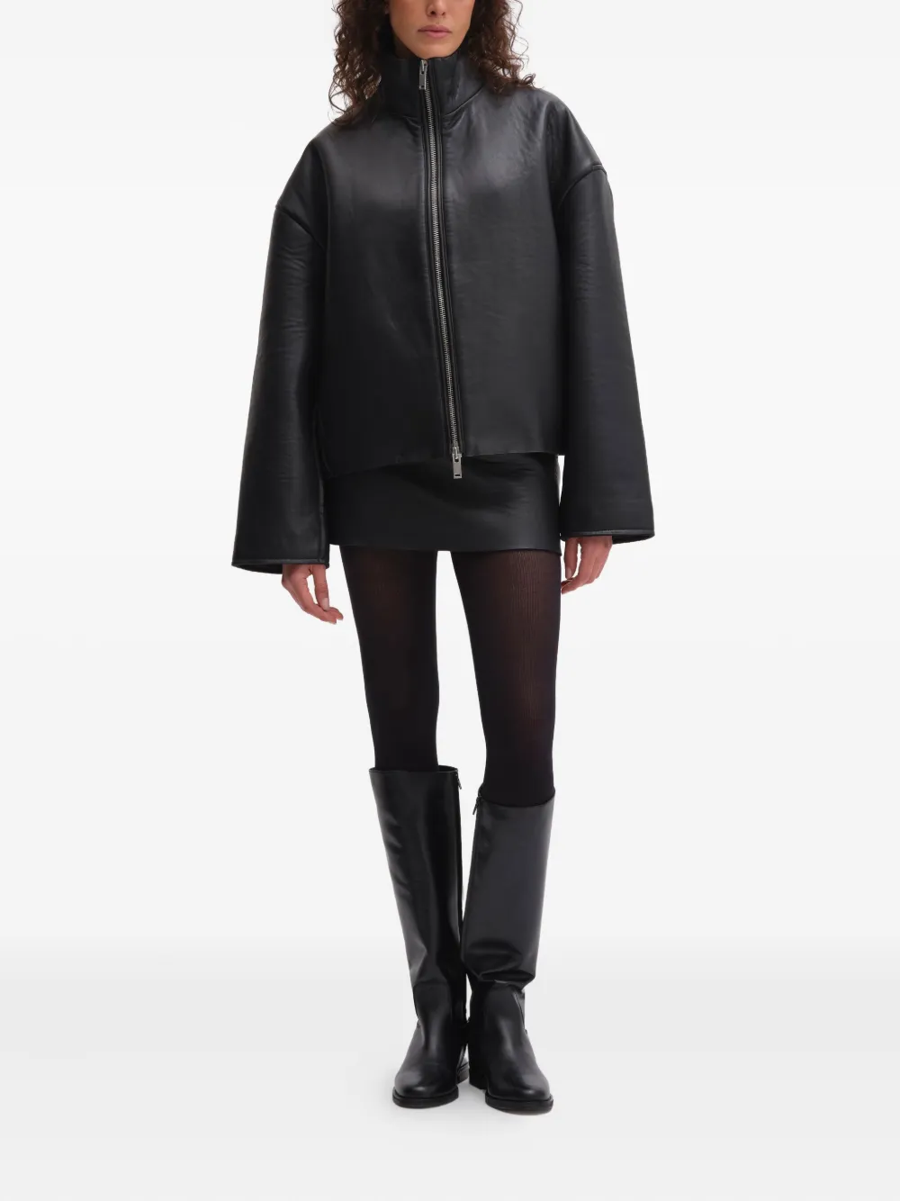 Remain Birger Christensen Zip-front Leather Mini Skirt In Black