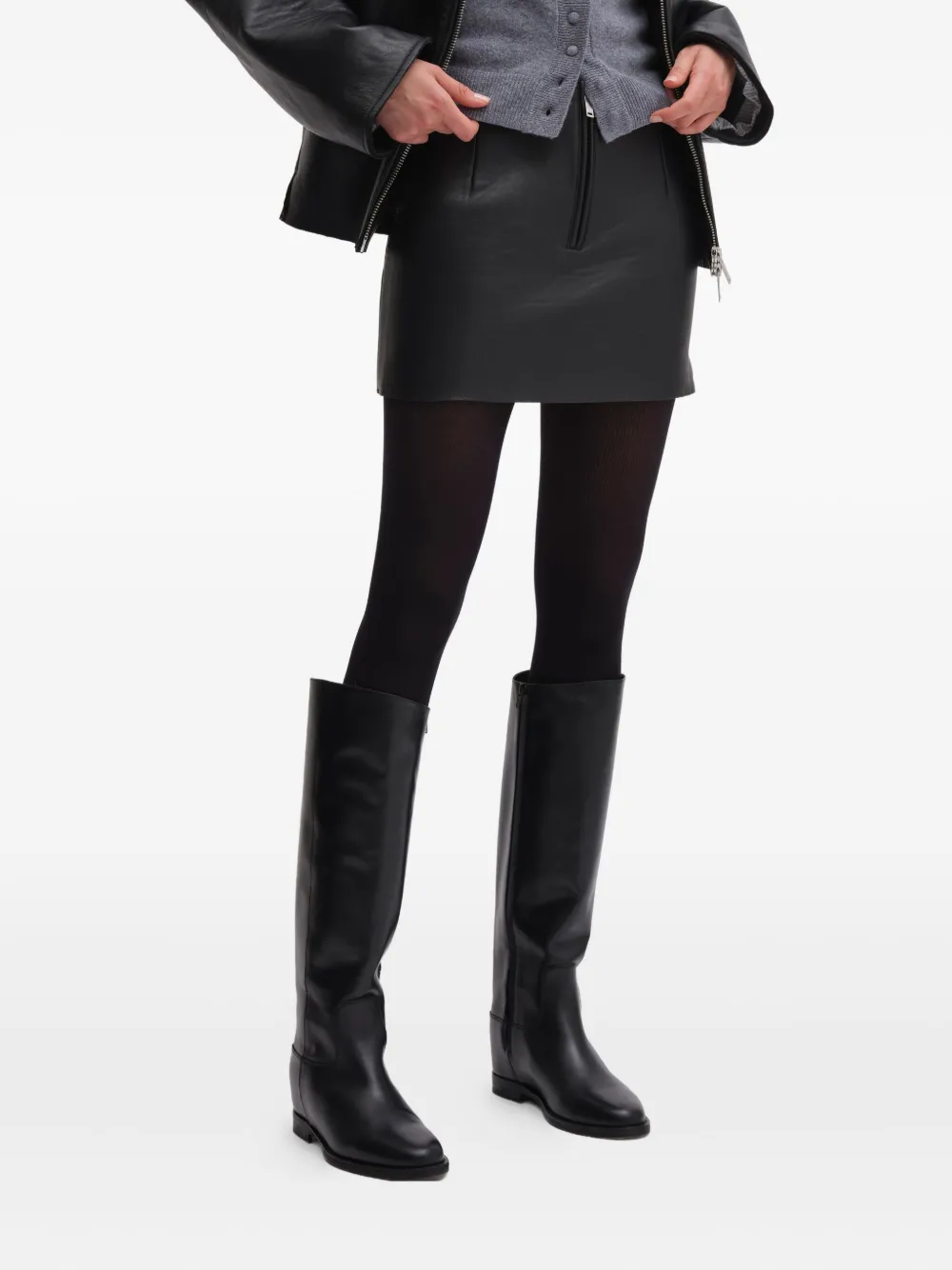 Remain Birger Christensen Zip-front Leather Mini Skirt In Black