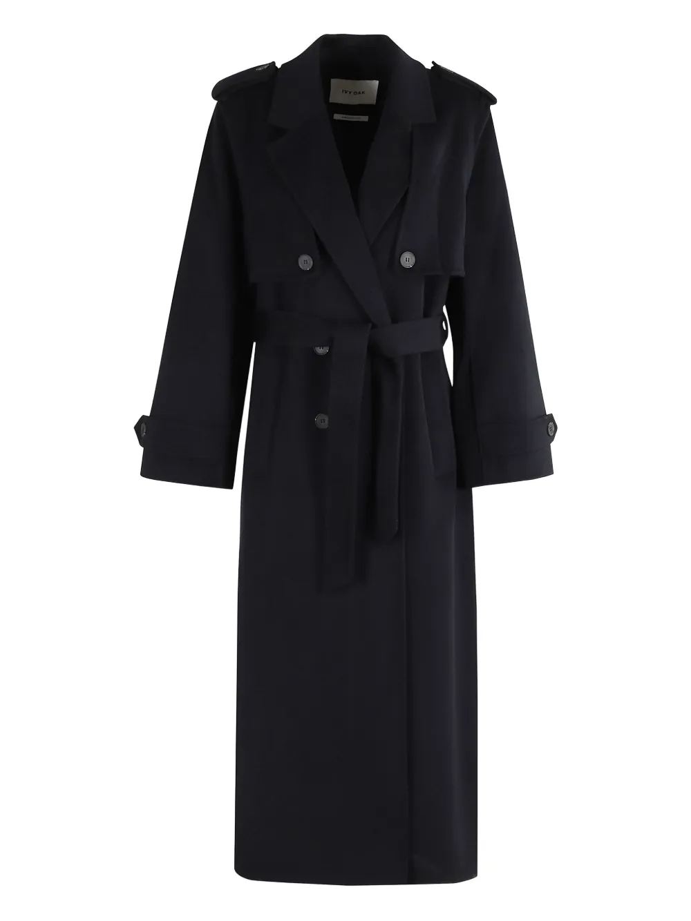 Ivy & Oak Wool Double-breasted Trench Coat In Black