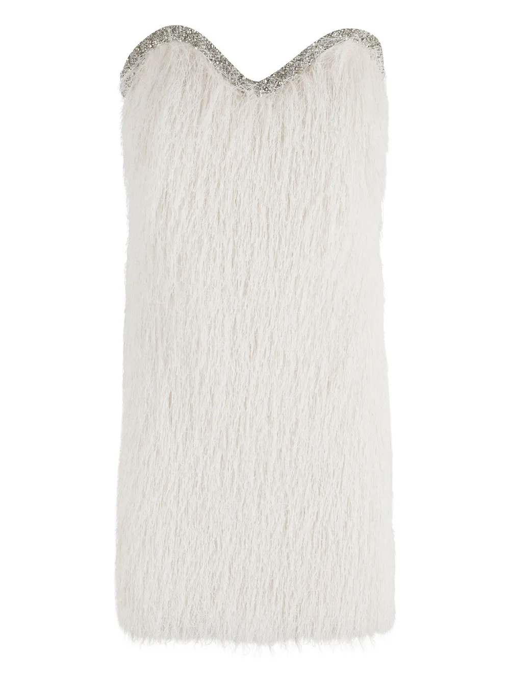 Amen Fringed Mini Dress With Rhinestone Trim In White